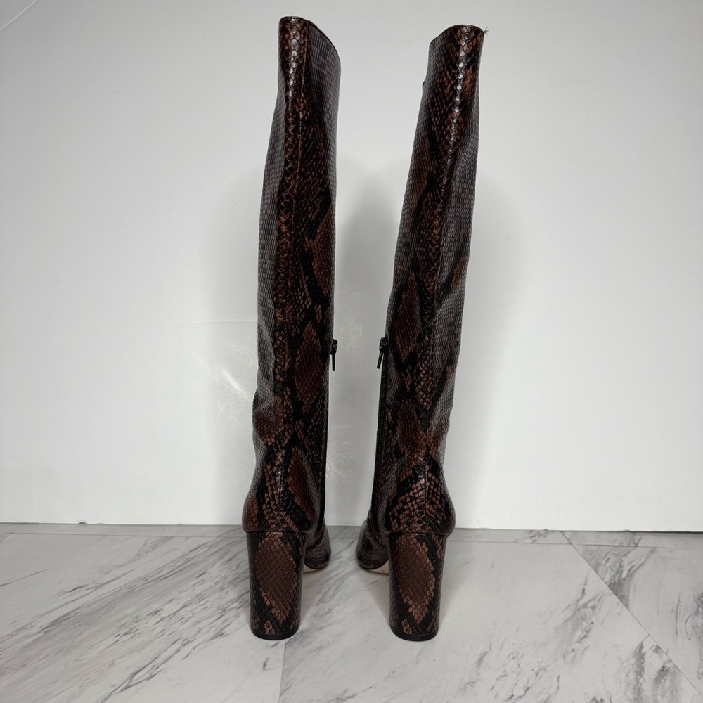 Steve Madden Evey Brown Snakeskin Pointy Toe Heeled Tall Boot 5 1/2 M - Picture 3 of 15
